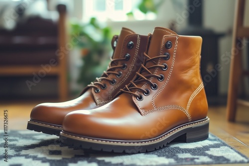 Stylish Tan Leather Boots Indoors photo