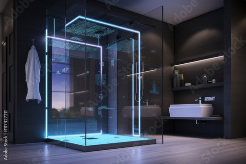 Futuristic Glass Shower with Integrated Digital Display photo