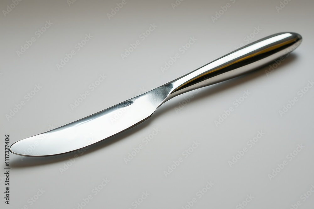 Polished stainless steel butter knife on a clean neutral background Polished stainless steel butter knife on a clean neutral background