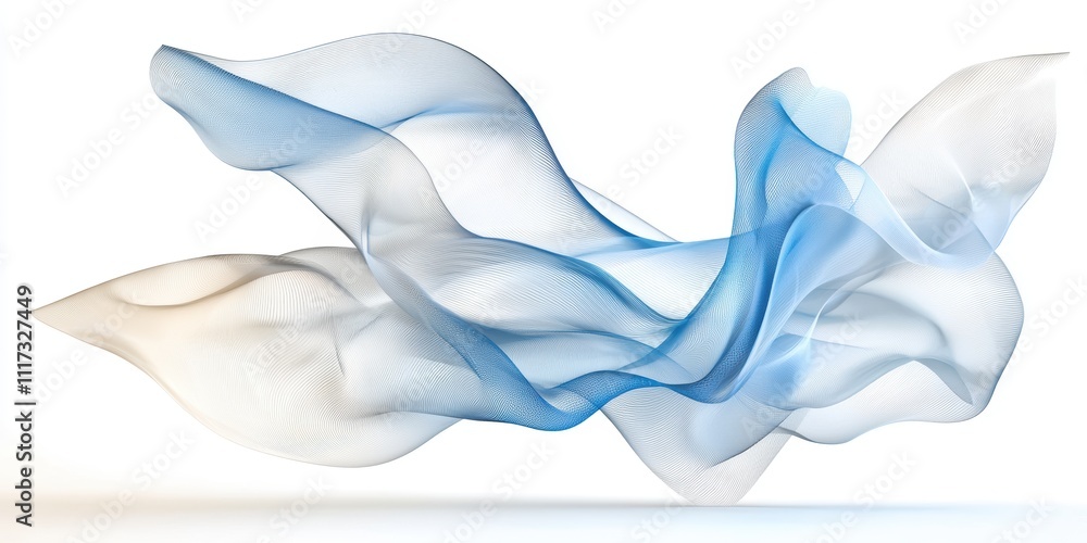 Naklejka premium Translucent fabric flowing in shades of blue and white.