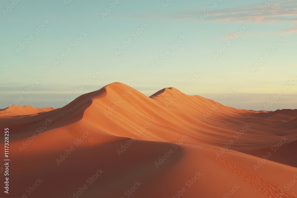 Serene desert landscape with soft sand dunes under a gentle sky. Serene desert landscape with soft sand dunes under a gentle sky.