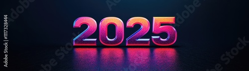 Neon illuminated digits representing the year two thousand twenty five photo