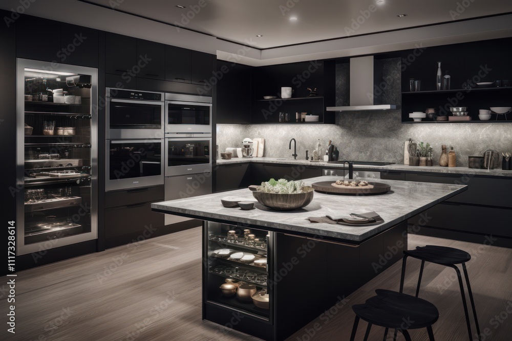 Modern Dark Kitchen Island With Built In Appliances Modern Dark Kitchen Island With Built In Appliances