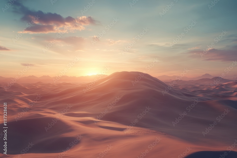 A serene desert landscape at sunset, featuring rolling sand dunes and a colorful sky. A serene desert landscape at sunset, featuring rolling sand dunes and a colorful sky.