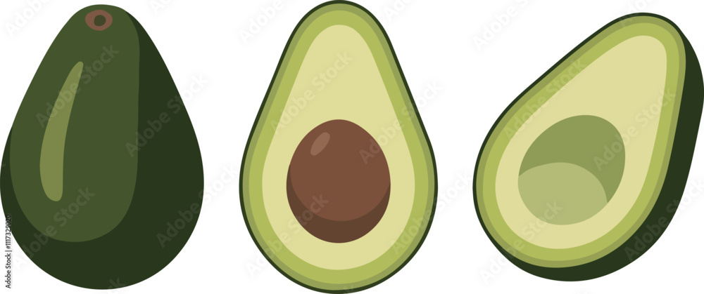 Avocado fruit clipart icon set vector on white background. Avocado fruit clipart icon set vector on white background.