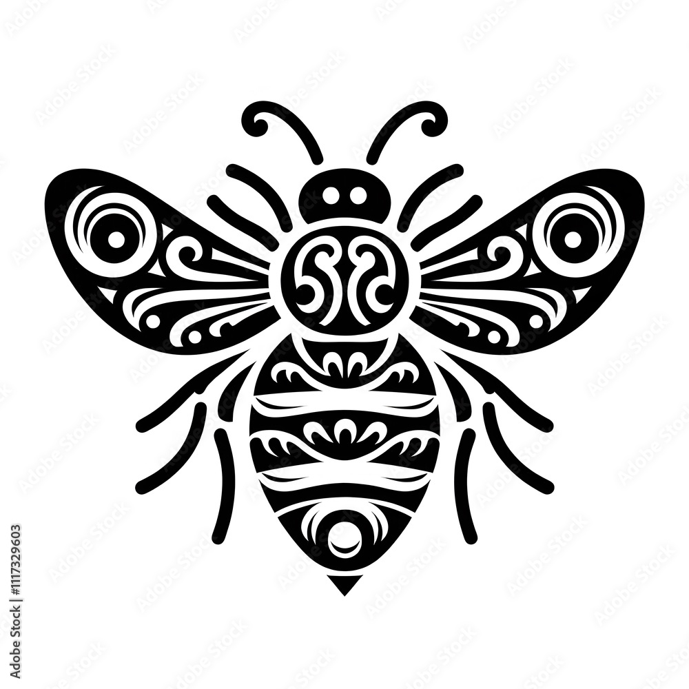 AI Generate of Bee Shape in Maori Art style isolated in white AI Generate of Bee Shape in Maori Art style isolated in white