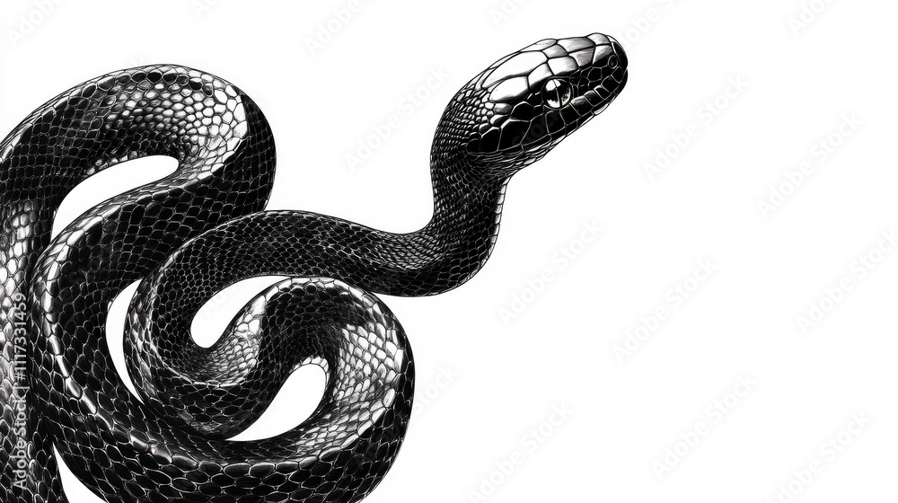 Obraz premium A stylized black and white illustration of a snake coiling elegantly.