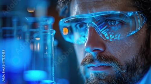 Wallpaper Mural Scientist conducts experiments in a state-of-the-art laboratory illuminated by futuristic glowing lights, capturing the essence of cutting-edge technology and imaginative exploration. Torontodigital.ca