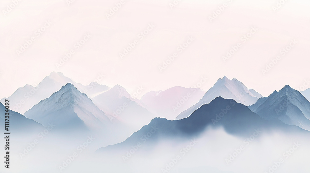 Tranquil Peaks A Dreamy Mountain Range at Dawn Tranquil Peaks A Dreamy Mountain Range at Dawn
