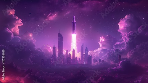 Fototapeta Naklejka Na Ścianę i Meble -  Synthwave city in space with planets in the background for wallpaper, banners, artistic prints