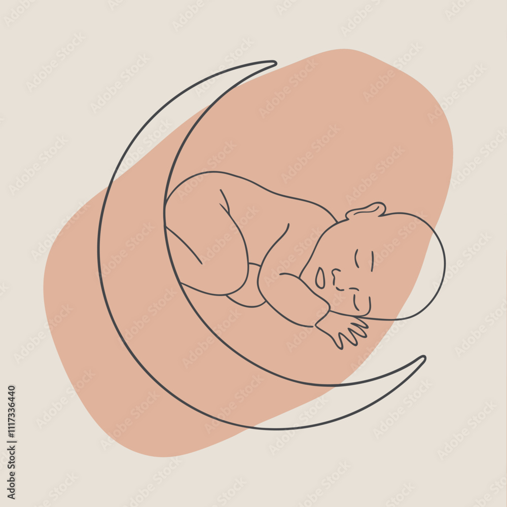 Baby sleeps on crescent moon cute logo Baby sleeps on crescent moon cute logo