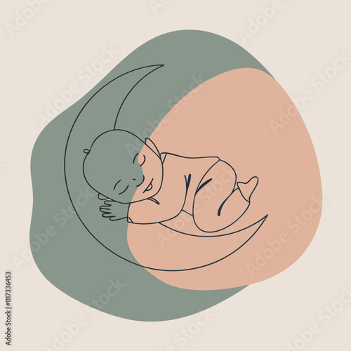 Baby sleeps on crescent moon cute logo vector