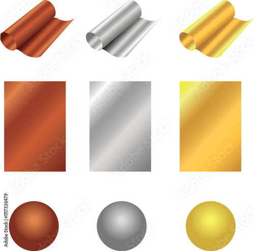 Symbols of gold, steel, silver and copper materials