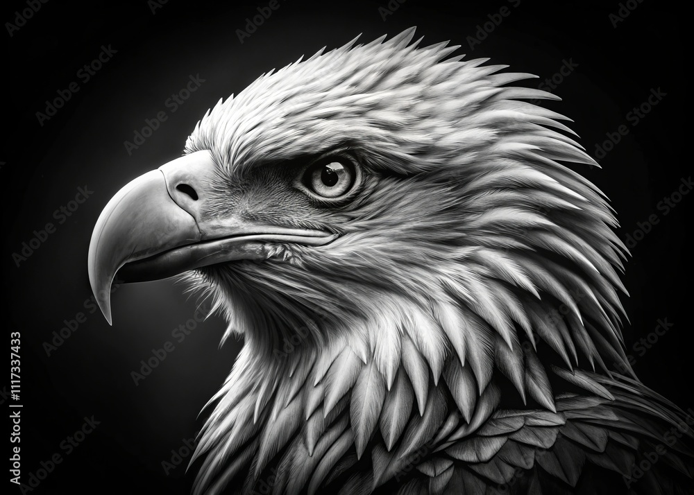 Stunning Macro Photography of a Bald Eagle Head and Hawk Face Silhouette in Black and White Vector Art Design for Wildlife Illustrations Stunning Macro Photography of a Bald Eagle Head and Hawk Face Silhouette in Black and White Vector Art Design for Wildlife Illustrations