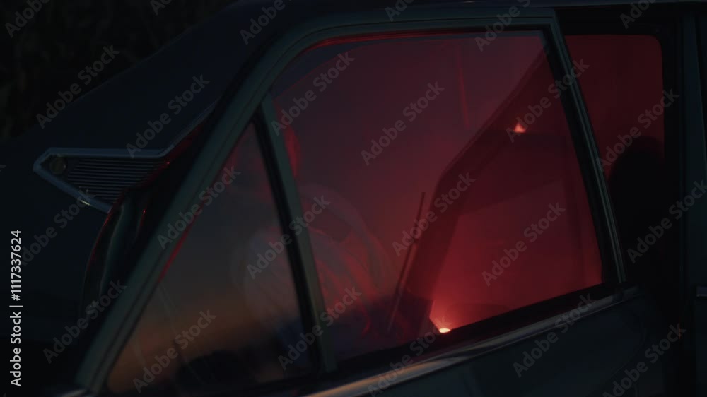 Enigmatic Woman Seated Alone in a Dimly Lit Car, Emitting a Deeply Atmospheric Vibe Enigmatic Woman Seated Alone in a Dimly Lit Car, Emitting a Deeply Atmospheric Vibe