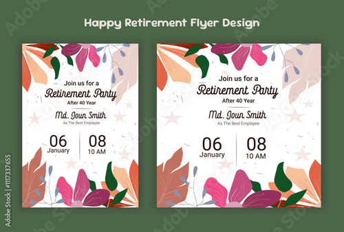 Happy retirement lunch party invitation flyer design template 
