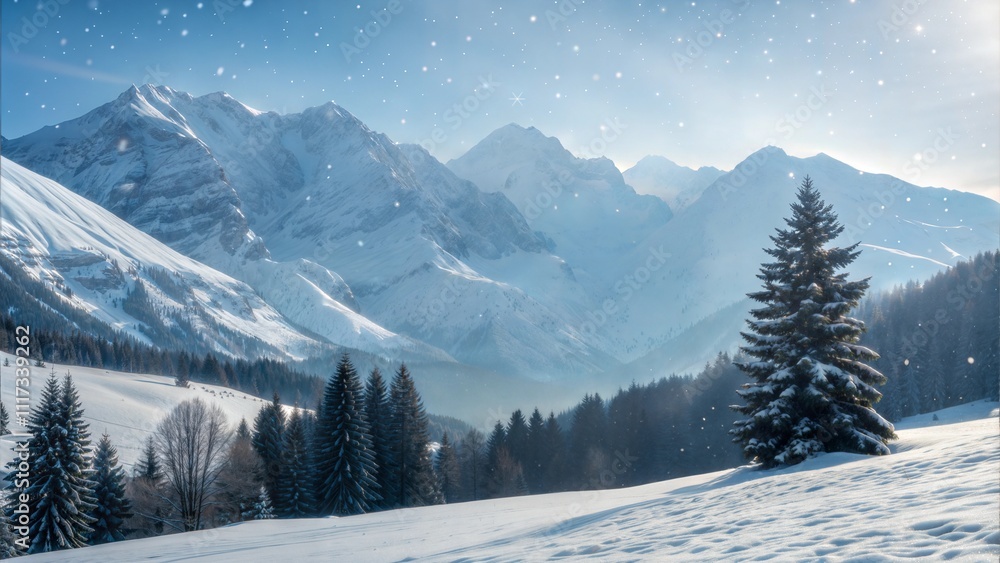 Pristine Snowy Alpine Valley Surrounded by Majestic Mountains Pristine Snowy Alpine Valley Surrounded by Majestic Mountains