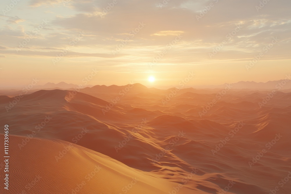 A serene desert landscape at sunset, showcasing rolling dunes and a warm sky. A serene desert landscape at sunset, showcasing rolling dunes and a warm sky.
