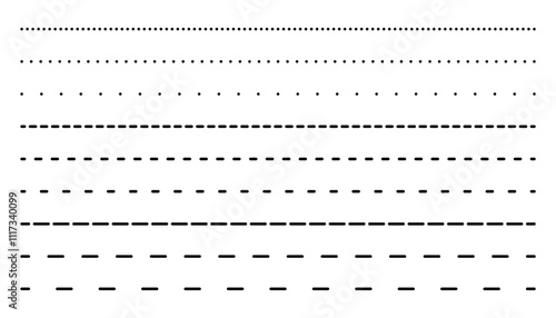 Set of long dotted line connection. different types of long dashed line. collection of lines for notebook pages. graphic seamless pattern with black stripes