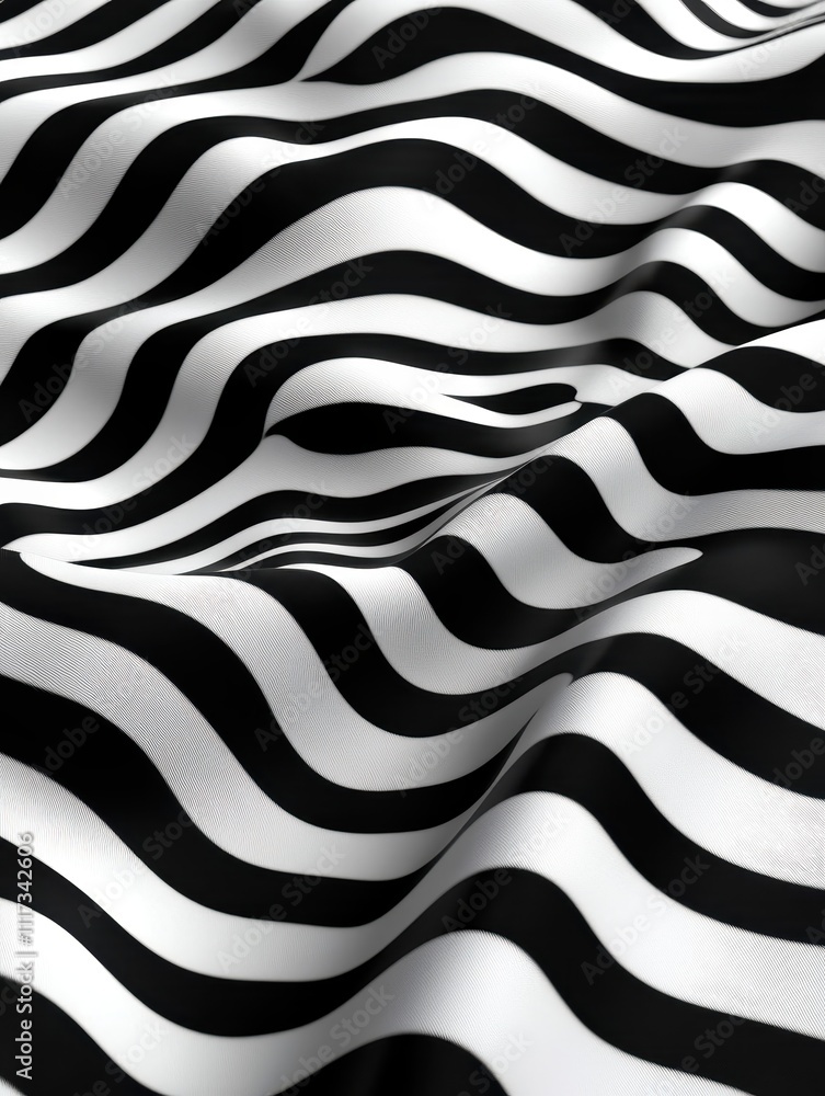 Obraz premium Dynamic black and white wave patterns textile design abstract art studio environment close-up view modern aesthetics