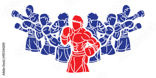 Group of Fighter Boxing Sport Boxer Fighting Action Cartoon Graphic Vector