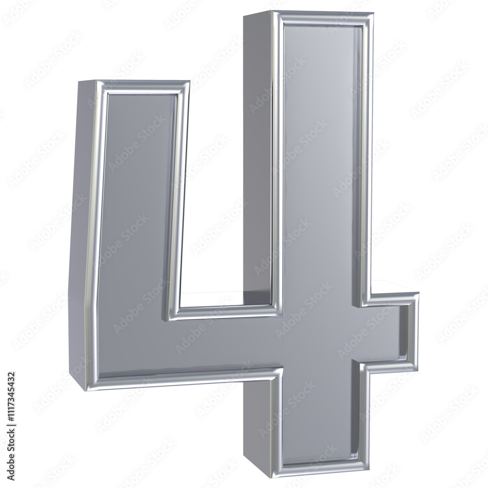 4 Number Silver 3D Render 4 Number Silver 3D Render