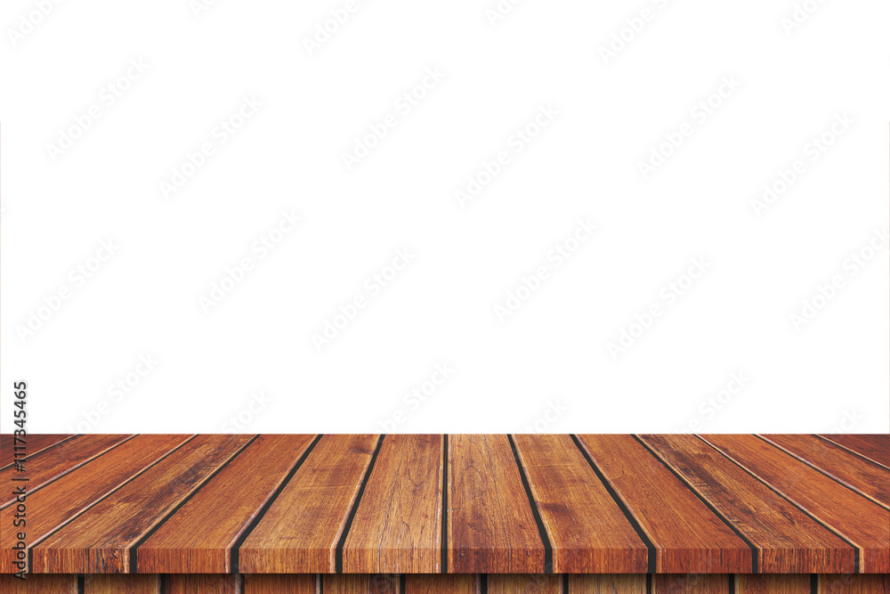 Empty brown wood table top isolated on white background Empty brown wood table top isolated on white background