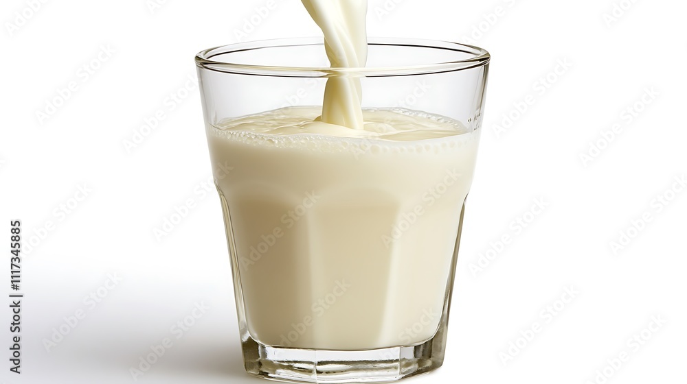 Milk pouring into a glass on white background. Milk pouring into a glass on white background.