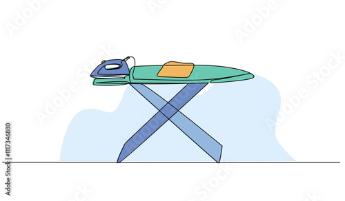 Vector illustration of clothes ironing table. Modern flat in continuous line style.