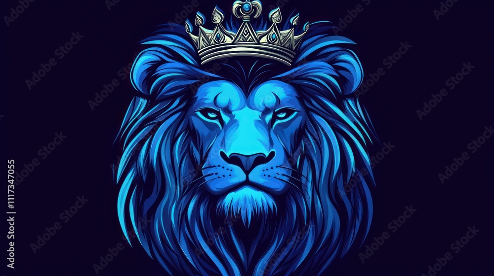 Obraz premium A stylized blue lion with a crown, showcasing strength and majesty.