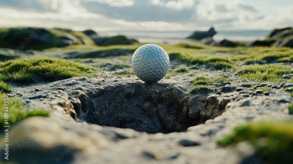 Golf ball on the edge of a hole Golf ball on the edge of a hole