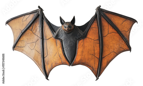 Decorative bat sculpture with detailed wingspan, cut out - stock png. photo