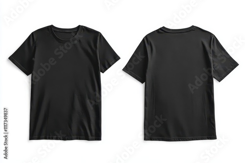 A plain black t-shirt displayed from the front and back, showcasing its design and style.