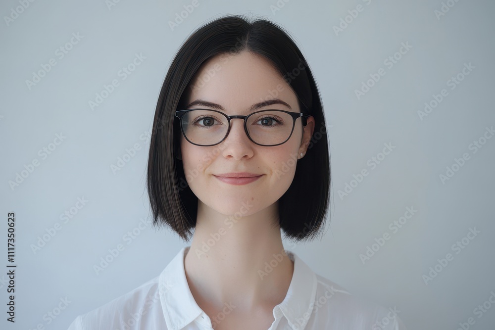 A young woman with short straight black hair smiling gently giving a calm and friendly impression A young woman with short straight black hair smiling gently giving a calm and friendly impression