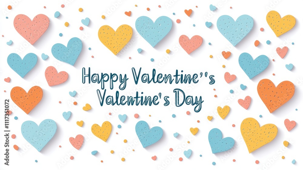 Happy Valentine's Day greeting card with many colorful hearts on a white background. Happy Valentine's Day greeting card with many colorful hearts on a white background.