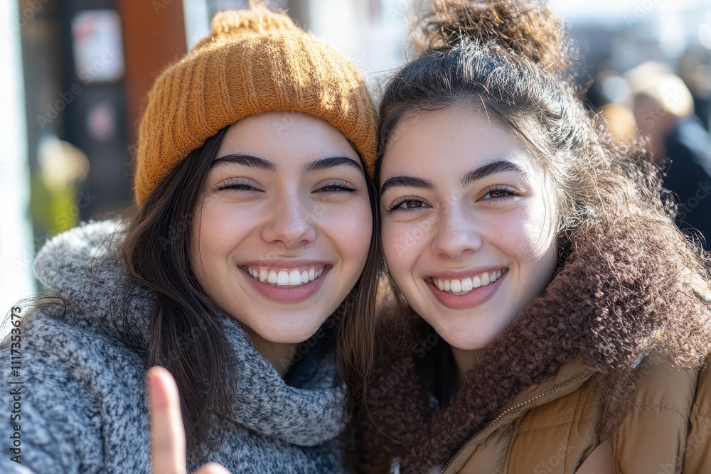 Two happy young women posing close together smiling broadly at the camera Two happy young women posing close together smiling broadly at the camera