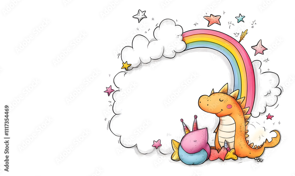 Obraz premium Vibrant Chinese Dragon Doodles, Playful and Whimsical 2D Illustrations for Posters, Tags, and Banners