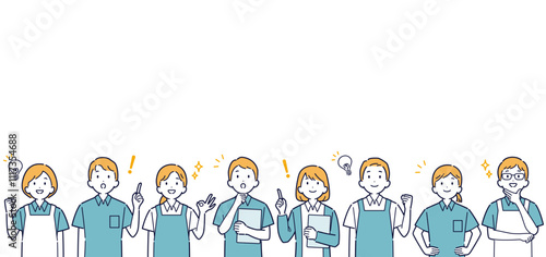 上を向いて明るい表情をする介護士のイラストセット＿見出し