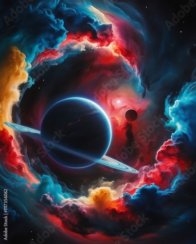 Abstract background of fantasy colorful space landscape astronomical view illustration design