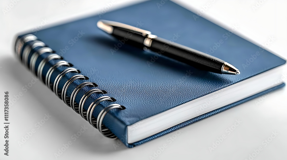 A blue spiral notebook with a pen on top of it A blue spiral notebook with a pen on top of it