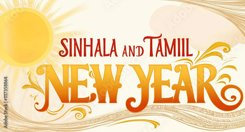 Sinhala and Tamil New Year text illustration, Sri Lankan New Year typography