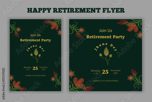 Happy retirement lunch party invitation flyer design template 

