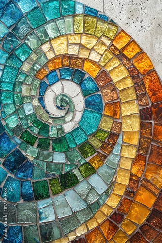 Colorful spiral mosaic art featuring a vibrant nautilus shell design Fibonacci Day