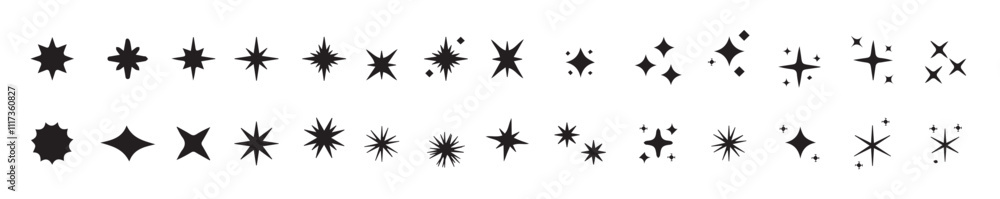 Obraz premium Spark glitter stars flat pattern. Sperkle stars vector set., vector illustrations.