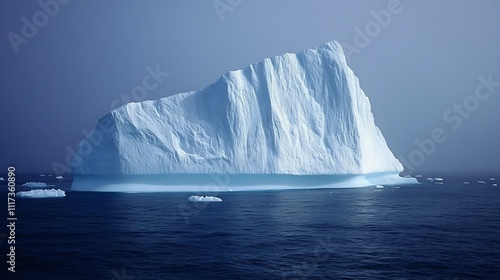 Majestic iceberg floating serenely in dark blue ocean under moody sky : Generative AI photo