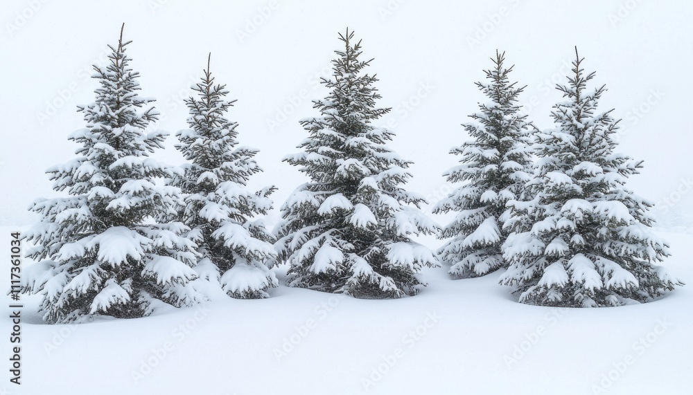 A serene winter landscape featuring snow-covered evergreen trees. A serene winter landscape featuring snow-covered evergreen trees.