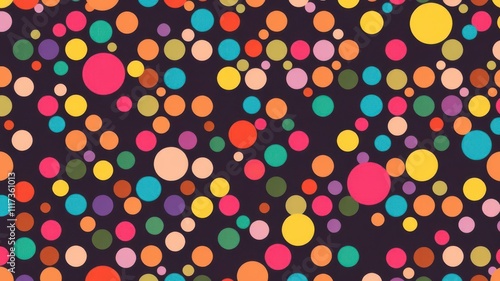 A seamless, colorful polka dot pattern with varying sizes and shades, perfect for adding a touch of playfulness to any design project, seamless, fun