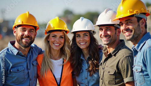 Celebrating Labor Day with hard-working professionals in bright helmets and smiles