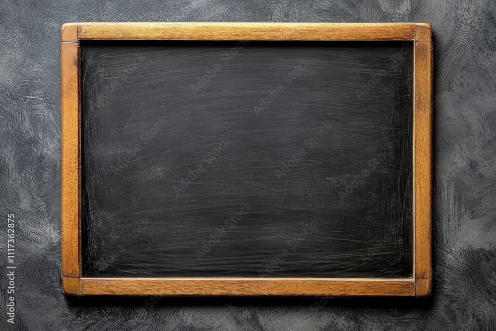 A blank chalkboard framed in wood, ready for writing or drawing. A blank chalkboard framed in wood, ready for writing or drawing.