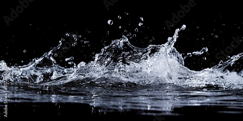 Dynamic water splashes create captivating visuals on a black background, showcasing the elegant movement of water splashes in striking contrast to the dark setting.